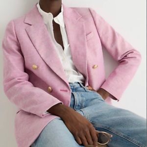 J.Crew Bristol Blazer in stretch linen color raspberry.